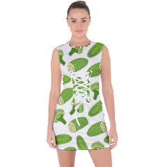 Vegetable Pattern With Composition Broccoli Lace Up Front Bodycon Dress by Grandong