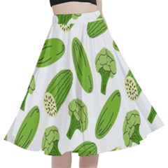 Vegetable Pattern With Composition Broccoli A-line Full Circle Midi Skirt With Pocket by Grandong