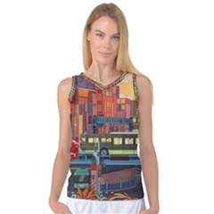 The City Style Bus Fantasy Architecture Art Women s Basketball Tank Top by Grandong