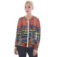 The City Style Bus Fantasy Architecture Art Velvet Zip Up Jacket by Grandong