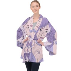 Futuristic Woman Long Sleeve Velvet Kimono  by Fundigitalart234