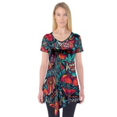 Japanese Graffiti Short Sleeve Tunic  by Cowasu