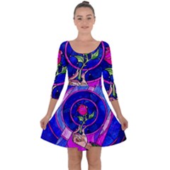 Stained Glass Rose Quarter Sleeve Skater Dress by Cowasu