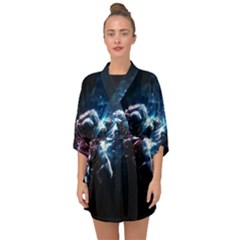 Psychedelic Astronaut Trippy Space Art Half Sleeve Chiffon Kimono by Bangk1t