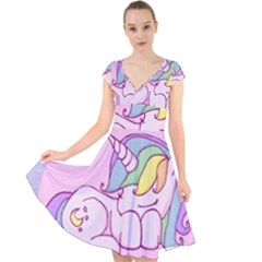 Unicorn Stitch Cap Sleeve Front Wrap Midi Dress by Bangk1t