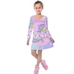 Unicorn Stitch Kids  Long Sleeve Velvet Dress by Bangk1t