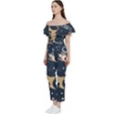 Space Theme Art Pattern Design Wallpaper Off Shoulder Ruffle Top Jumpsuit View2