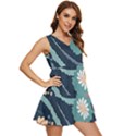 Waves Flowers Pattern Water Floral Minimalist Tiered Sleeveless Mini Dress View2