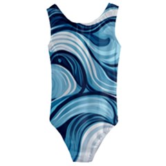 Pattern Ocean Waves Arctic Ocean Blue Nature Sea Kids  Cut-out Back One Piece Swimsuit by Ndabl3x