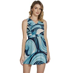 Pattern Ocean Waves Arctic Ocean Blue Nature Sea Sleeveless High Waist Mini Dress by Ndabl3x