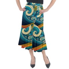 Waves Wave Ocean Sea Abstract Whimsical Abstract Art Midi Mermaid Skirt by Ndabl3x