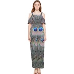 Peacock Feathers Peacock Bird Feathers Draped Sleeveless Chiffon Jumpsuit by Ndabl3x