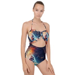 Tree Planet Moon Scallop Top Cut Out Swimsuit by Ndabl3x