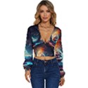 Tree Planet Moon Long Sleeve Deep-V Velour Top View1