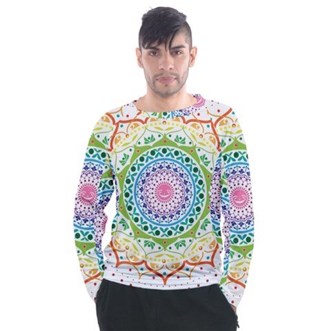 Mandala Pattern Rainbow Pride Men s Long Sleeve Raglan Tee by Ndabl3x