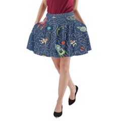 Cat Cosmos Cosmonaut Rocket A-line Pocket Skirt by Cowasu