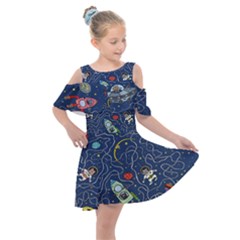 Cat Cosmos Cosmonaut Rocket Kids  Shoulder Cutout Chiffon Dress by Cowasu