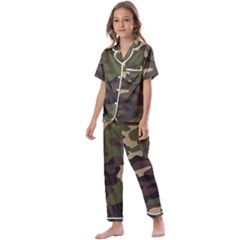 Texture Military Camouflage Repeats Seamless Army Green Hunting Kids  Satin Short Sleeve Pajamas Set by Cowasu