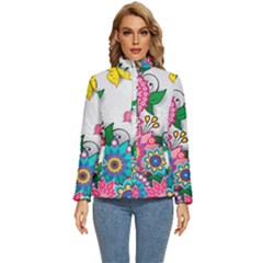 Flowers Pattern Vector Art Women s Puffer Bubble Jacket Coat by Amaryn4rt