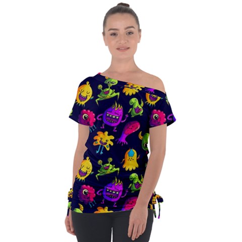 Space Patterns Off Shoulder Tie-up Tee by Amaryn4rt