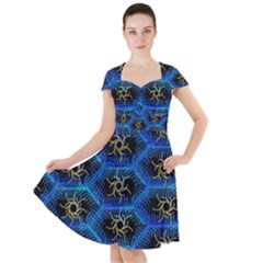 Blue Bee Hive Pattern- Cap Sleeve Midi Dress by Amaryn4rt