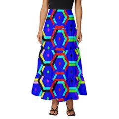 Blue Bee Hive Pattern Tiered Ruffle Maxi Skirt by Amaryn4rt