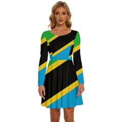 Flag Of Tanzania Long Sleeve Wide Neck Velvet Dress by Amaryn4rt