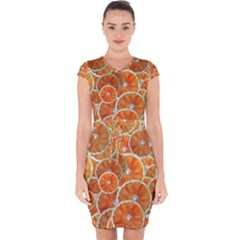 Oranges Background Texture Pattern Capsleeve Drawstring Dress  by Simbadda