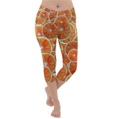 Oranges Background Texture Pattern Lightweight Velour Capri Yoga Leggings by Simbadda