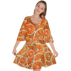 Oranges Background Texture Pattern Velour Kimono Dress by Simbadda