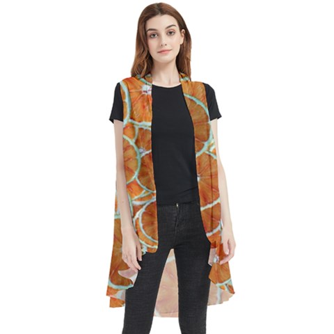 Oranges Background Texture Pattern Sleeveless Chiffon Waistcoat Shirt by Simbadda