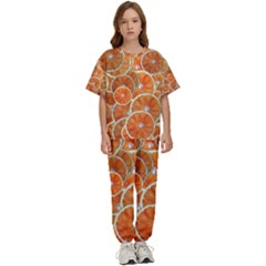 Oranges Background Texture Pattern Kids  Tee And Pants Sports Set by Simbadda