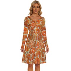 Oranges Background Texture Pattern Long Sleeve Dress With Pocket by Simbadda