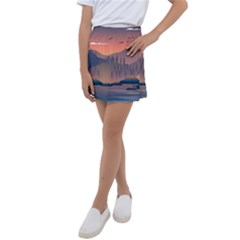 Cool Landscape Night Minimal Art Minimalist Kids  Tennis Skirt by Ravend