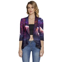 Clouds Fantasy Space Landscape Colorful Planet Women s 3/4 Sleeve Ruffle Edge Open Front Jacket by Ravend