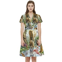 Beautiful Jungle Animals Short Sleeve Waist Detail Dress by Ravend