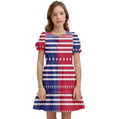 American Flag Patriot Red White Kids  Puff Sleeved Dress by Celenk