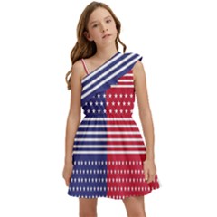 American Flag Patriot Red White Kids  One Shoulder Party Dress by Celenk