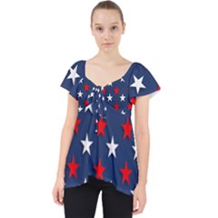 Patriotic Colors America Usa Red Lace Front Dolly Top by Celenk