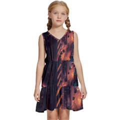 Abstract Landscape Landmark Town City Cityscape Kids  Sleeveless Tiered Mini Dress by Vaneshop