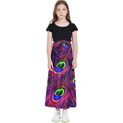 Peacock Feathers Color Plumage Kids  Flared Maxi Skirt by Celenk