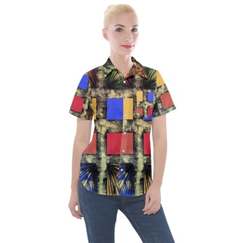 Acrylic Abstract Art Design  Women s Short Sleeve Pocket Shirt by Rbudhiya