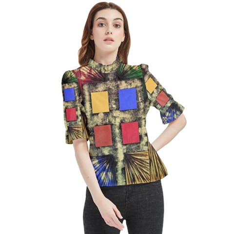 Acrylic Abstract Art Design  Frill Neck Blouse by Rbudhiya