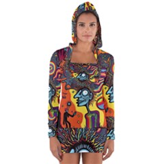 Hippie Rainbow Psychedelic Colorful Long Sleeve Hooded T-shirt by uniart180623