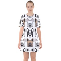 Dog-french-bulldog-seamless-pattern-face-head Sixties Short Sleeve Mini Dress by uniart180623