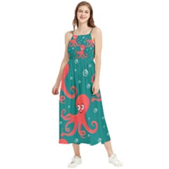 Cute-smiling-red-octopus-swimming-underwater Boho Sleeveless Summer Dress by uniart180623