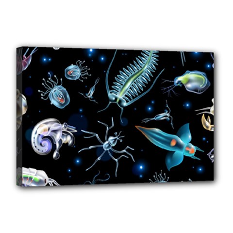 Colorful-abstract-pattern-consisting-glowing-lights-luminescent-images-marine-plankton-dark Canvas 18  X 12  (stretched) by uniart180623