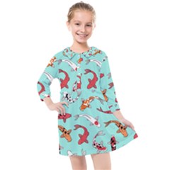 Pattern-with-koi-fishes Kids  Quarter Sleeve Shirt Dress by uniart180623