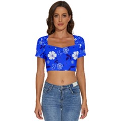 Blooming-seamless-pattern-blue-colors Short Sleeve Square Neckline Crop Top  by uniart180623