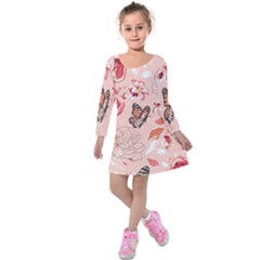 Beautiful-seamless-spring-pattern-with-roses-peony-orchid-succulents Kids  Long Sleeve Velvet Dress by uniart180623